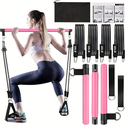 Resistance Band Pilates Bar Kit 8-Piece – 150LB Bands, Ankle Straps & Drawstring Bag, Portable Home Gym Fitness Set for Full Body Workout for Men & Women