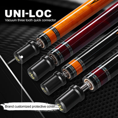 Carbon Fiber Pool Cue Stick 58 Inch - Low Deflection Billiard Cue with 12.5mm Tip, 3/8x8 Pin Joint, Leather Grip & Vacuum Quick Connector, Professional Billiards Stick for Accurate Ball Control