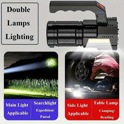 XHP90 Tactical Flashlight 2 Pack 300 Lumen 4 Modes USB Rechargeable 18650 Camping Light with Battery Display 200m Beam