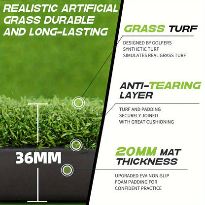Golf Hitting Mat with Artificial Turf & Non-Slip EVA Base, Indoor Outdoor Golf Practice Mat Set with 9 Golf Balls 8 Tees & Rubber Tee, High-Elastic Chipping Driving Training Mat for All Skill Levels