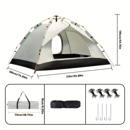 Waterproof Pop Up Camping Tent with Double Doors - Cloud Gray Automatic Instant Setup Shelter for Beach, Hiking, Camping, RV & Travel, Portable Foldable Sunshade Tent with Optional Mesh Windows, 2 Sizes Available