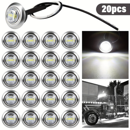 Marine Boat Lights 20 Pack, DC 12V Submersible LED Side Marker Lights for Boat Transom Stern Tail Yacht, Round Courtesy Navigation Lights, Waterproof 3-LED 1.2W, Red Blue Green White Amber Purple