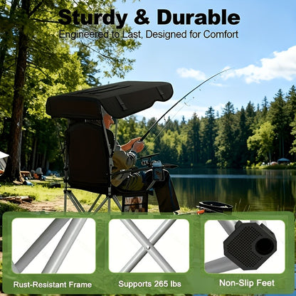 Portable Folding Camping Chair with Canopy Sun Shade 600D Oxford Fabric Outdoor Chair for Camping Beach Picnic Fishing Sports Lightweight Foldable Seat