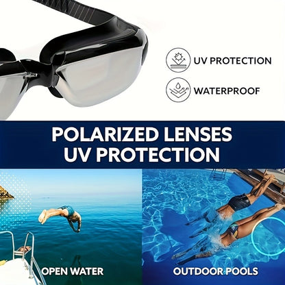 Anti-Fog Racing Swim Goggles Set 6-in-1 - HD UV Protection Silver Coated PC Lens, Waterproof PU Swim Cap, Nose Clip, Earplugs, Goggle Case & Storage Bag for Adult Men Women Pool Training Competition