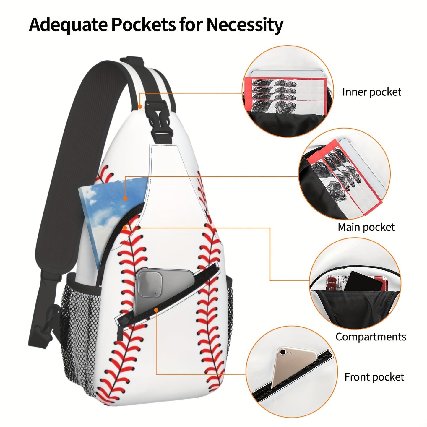 Baseball Sling Bag Crossbody Backpack for Men & Women - Sports Chest Shoulder Bag for Baseball Training, Game Day, Gym, Outdoor & Travel, Lightweight One Strap Daypack
