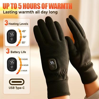 Electric Heated Gloves Half Finger – Digital Battery Display, 3 Heat Settings, 5H Runtime, USB-C Fast Charging for Skiing Cycling Fishing Hiking Winter