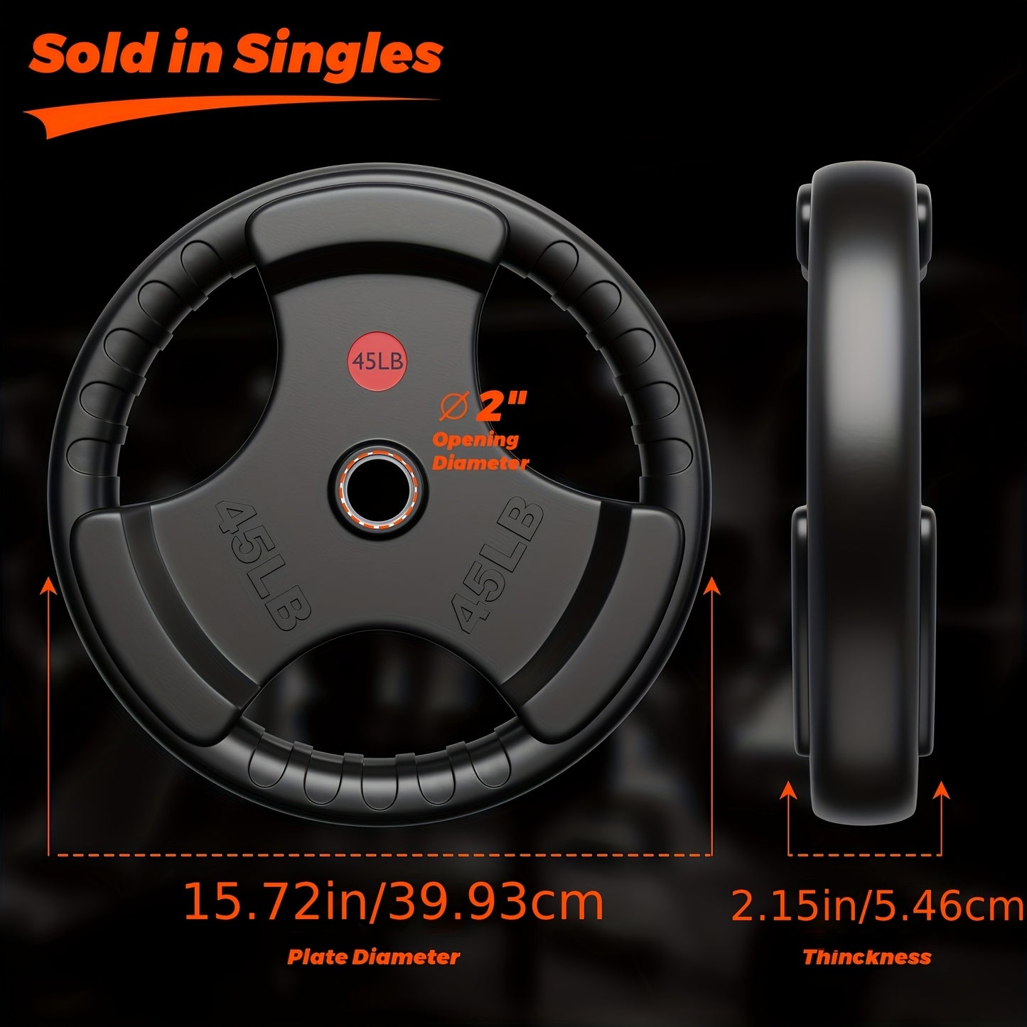 Rubber Bumper Weight Plates 2 Inch – Solid Iron Core, Ergonomic Grip, 25/35/45 lbs – Barbell Plates for Strength Training, Weightlifting & Home Gym
