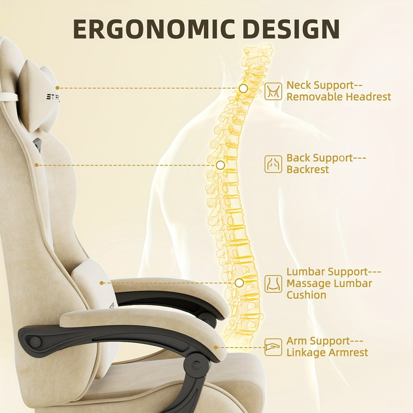 Gaming Chair Ergonomic Esports Chair – Skin-Friendly PU Leather, Thickened Board, Linkage Armrest, Adjustable Footrest & Headrest, Multi-Angle Reclining Office Game Chair, Solid Color, Black or Red
