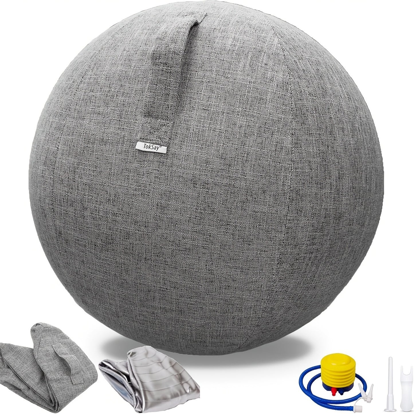Exercise Ball Chair 65cm with Fabric Cover – Stability Balance Ball Seat for Home Office Desk, Yoga Pilates Birthing Ball, Relieves Back Pain & Improves Posture, Grey & Black, Anti-Burst Design