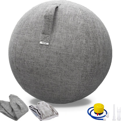 Exercise Ball Chair 65cm with Fabric Cover – Stability Balance Ball Seat for Home Office Desk, Yoga Pilates Birthing Ball, Relieves Back Pain & Improves Posture, Grey & Black, Anti-Burst Design
