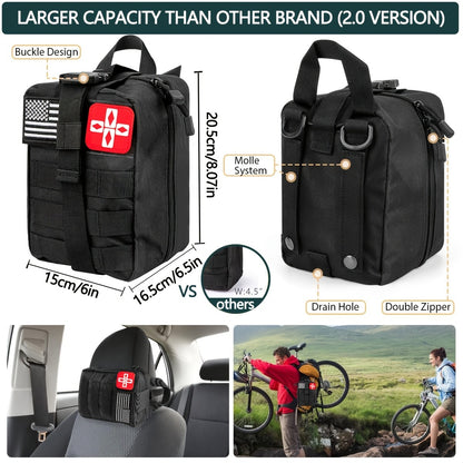 272-Piece Survival Gear Kit with Tactical Bag – Emergency Survival Equipment with Fire Starter, First Aid & Outdoor Tools for Camping, Hiking, Hunting – Crossbody & Molle Bag Options