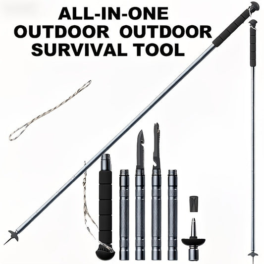 7-in-1 Tactical Hiking Staff – Adjustable Aluminum Alloy Mountaineering Stick with Compass, Fire Starter, Saw, Screwdriver & Pliers – Multi-Tool Walking Pole for Hiking, Climbing & Camping