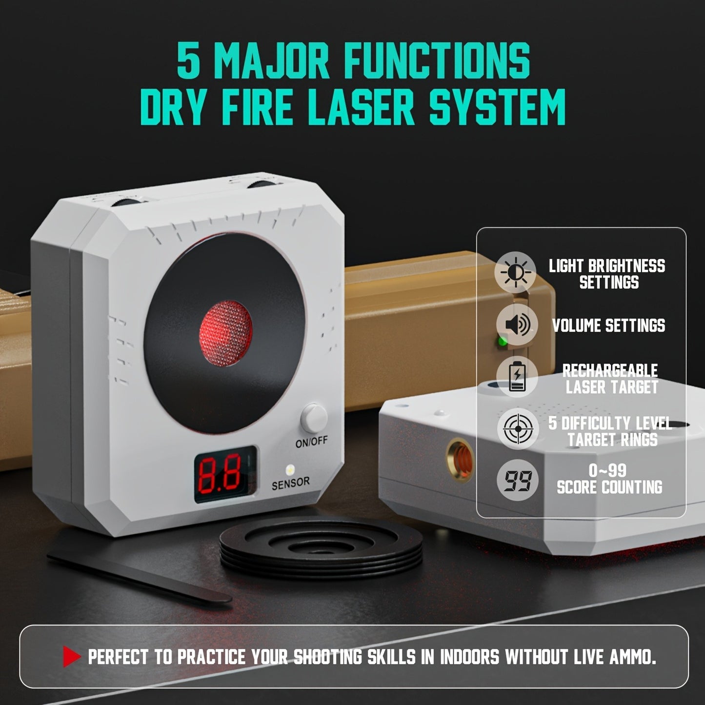 Rechargeable Laser Dry Fire Training Target Set 4 Difficulty Levels