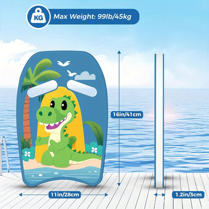 Kids Swimming Kickboard – Cute Dinosaur Cartoon Design, Blue Buoyant Foam Pool Training Aid for Toddlers Children, Stroke Development Water Safety Swim Board
