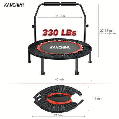 Mini Trampoline Rebounder 40" for Adults 330LB Capacity with Balance Bar Indoor Outdoor Fitness Cardio Exercise Trampoline