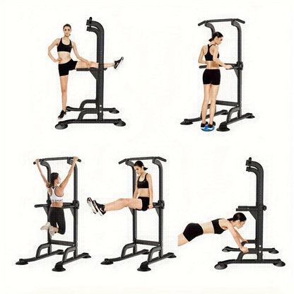 Power Tower Dip Station Pull Up Bar for Home Gym – 330lb Capacity, 10 Height Levels 65"-83", 6 Exercise Positions, H-Base with Suction Cups – Full Body Strength Training Equipment