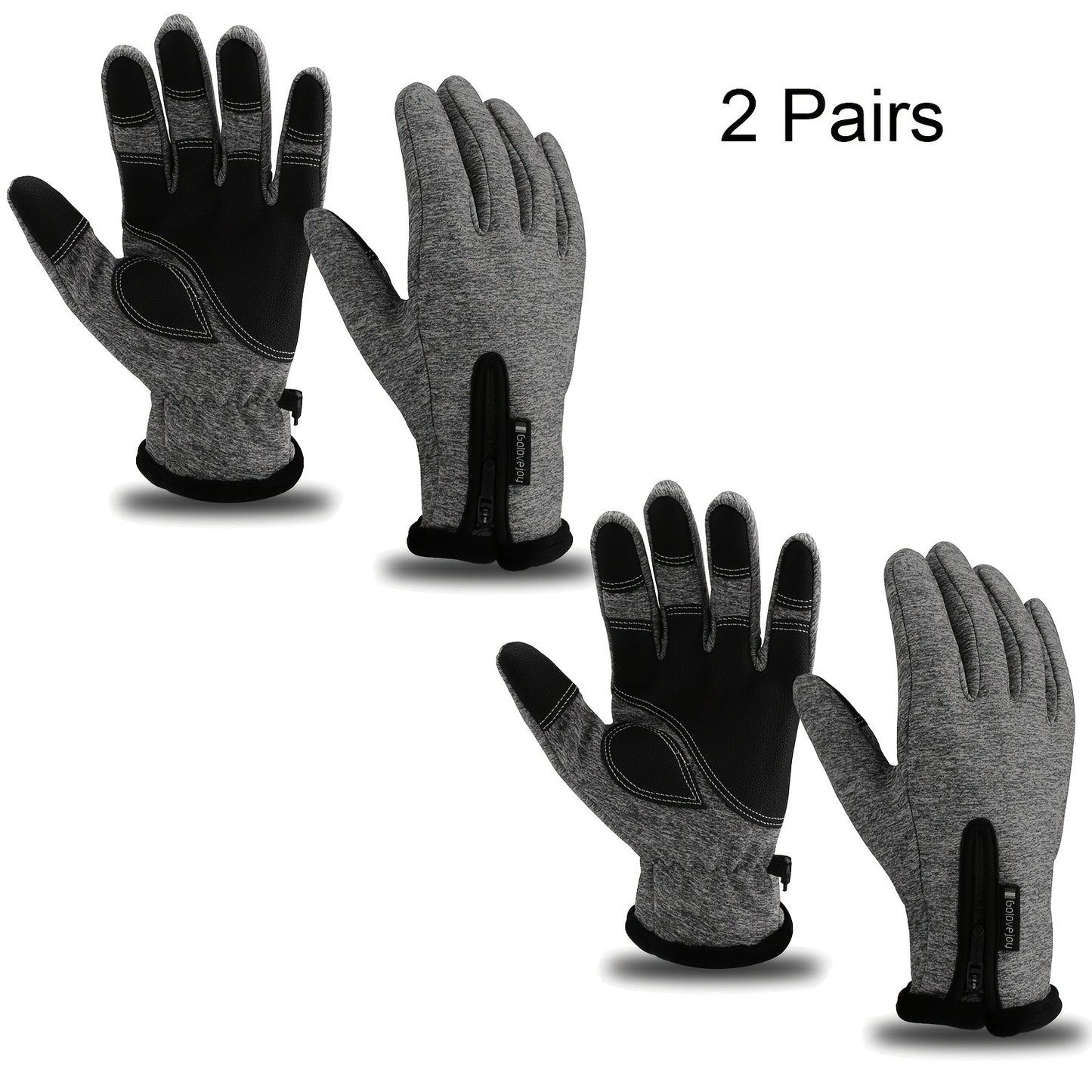 Windproof Knit Gloves for Outdoor Riding & Skiing – 2 Pairs Full-Finger Slip-Resistant Winter Gloves | 100% Polyamide Warm Gloves for Men & Women | S M L XL XXL | Black Gray