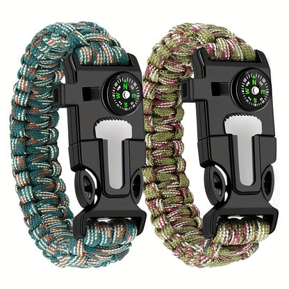Paracord Survival Bracelet 2-Pack – 5-in-1 Tactical Emergency Bracelet with Fire Starter, Compass, Loud Whistle & Scraper, Outdoor Gear for Hiking, Camping, Fishing, Hunting & Survival Kit