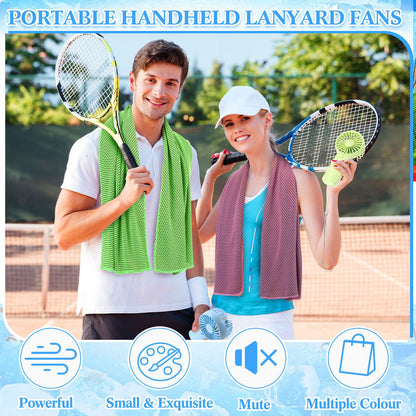 Portable Cooling Towel & Handheld Fan Set 24-Pack – Mini Ice Towels with Fans for Sports, Gym, Yoga, Travel & Camping, Multicolor Reusable Chilling Cloth & Fan Combo, Summer Heat Relief Kit