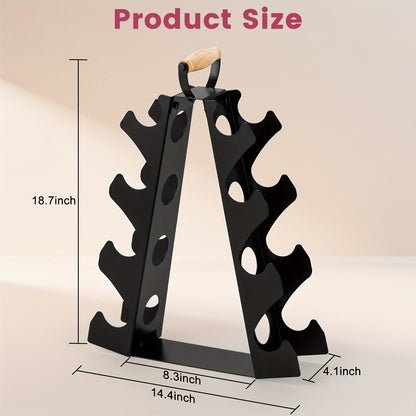 Weight Rack Stand 4-Tier A-Frame with Wooden Handle – Space-Saving Dumbbell Storage for Home Gym, Holds 5–15LB Hex & Rubber Dumbbells, Easy Assembly
