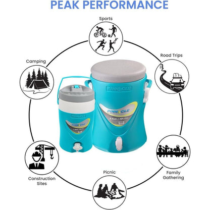 Insulated Water Jug Set with Beverage Cooler Dispenser - Leakproof Pull Tap Spout, Thick PU Insulation, Portable Sports Water Jugs for Camping, Outdoor Events, Parties & Sports - 5+2 or 3+1 Gallon