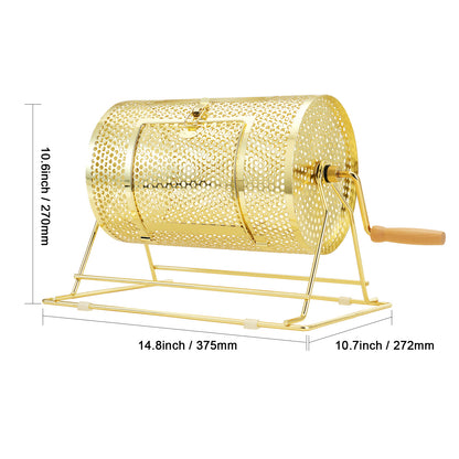 Raffle Drum Spinning Cage 12 Inch – Brass Plated Metal Lottery Ticket Drum with Wooden Handle, Holds 2500 Tickets or 100 Ping Pong Balls, for Bingo Ballot Party Events Fundraisers Trade Shows
