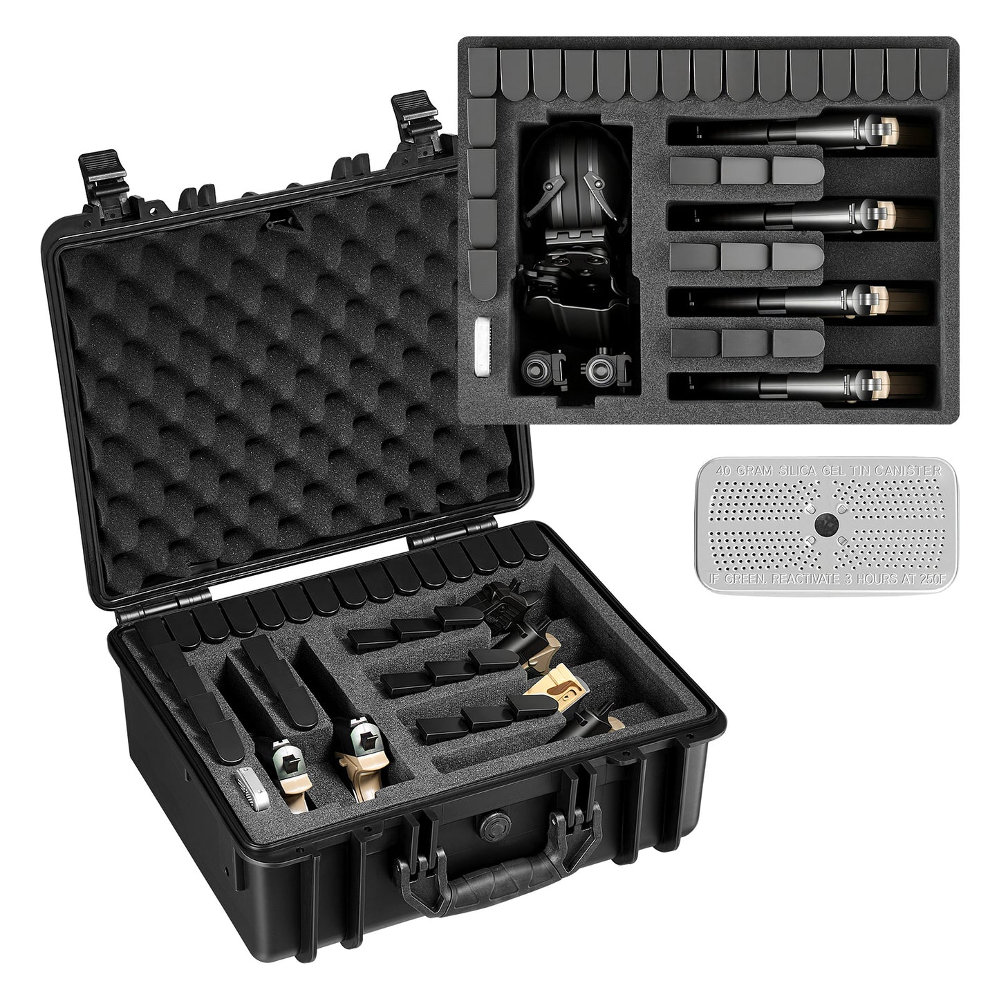 Hard Gun Case with Modular XPE Foam Interior – Heavy Duty Pistol Storage Box with Metal Hinges, 4 Lock Holes & Pressure Valve, Fits Glock & 6 Magazines, 18.7x12.5x7.5 in