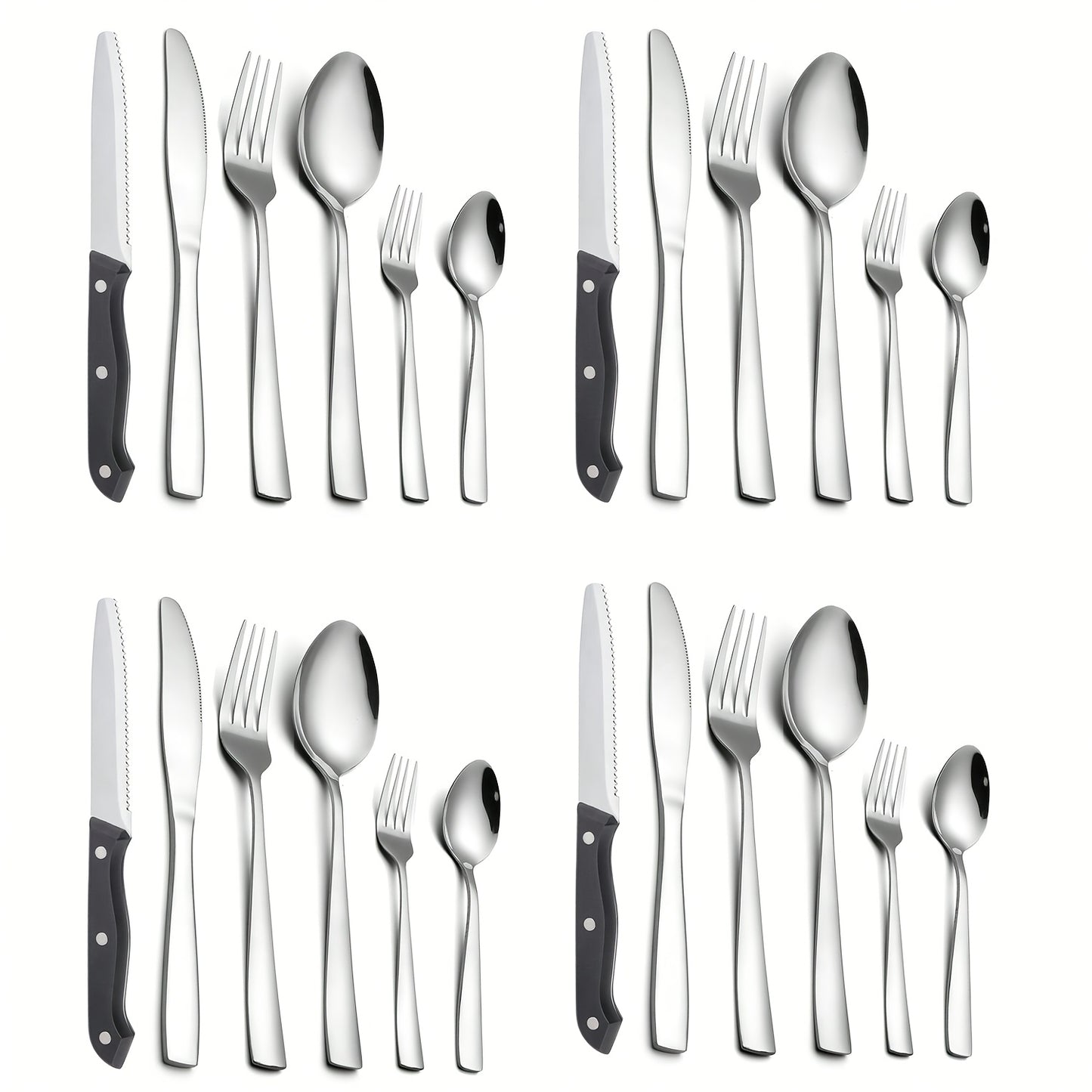 Stainless Steel Flatware Set 24/48 Piece with Steak Knives, Mirror Polished Silverware Set for 4/8, Dishwasher Safe Cutlery Utensil Set with Forks Spoons Knives, Perfect for Weddings, Gifts & Outdoor Dining