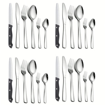 Stainless Steel Flatware Set 24/48 Piece with Steak Knives, Mirror Polished Silverware Set for 4/8, Dishwasher Safe Cutlery Utensil Set with Forks Spoons Knives, Perfect for Weddings, Gifts & Outdoor Dining