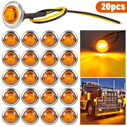 Marine Boat Lights 20 Pack, DC 12V Submersible LED Side Marker Lights for Boat Transom Stern Tail Yacht, Round Courtesy Navigation Lights, Waterproof 3-LED 1.2W, Red Blue Green White Amber Purple