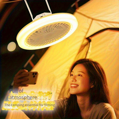 Rechargeable Camping Fan with LED Light – USB Portable Tent Ceiling Fan, Super Quiet Long Battery Life, Strong Airflow, Energy Saving, for Camping, Hiking, Home & Emergency Use, Hanging Outdoor Fan