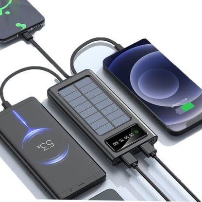 Solar Power Bank 30000mAh – 4 USB Ports, Built-In Cables & SOS Light