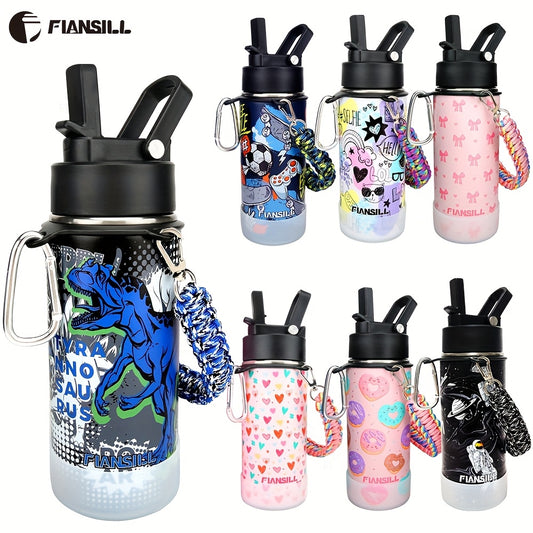 Insulated Water Bottle 16oz - Stainless Steel Vacuum Tumbler with Fun Printed Designs - Leak-Proof Kids & Teen Water Bottle, Perfect Gift for Students, Boys, Girls & Outdoor Activities