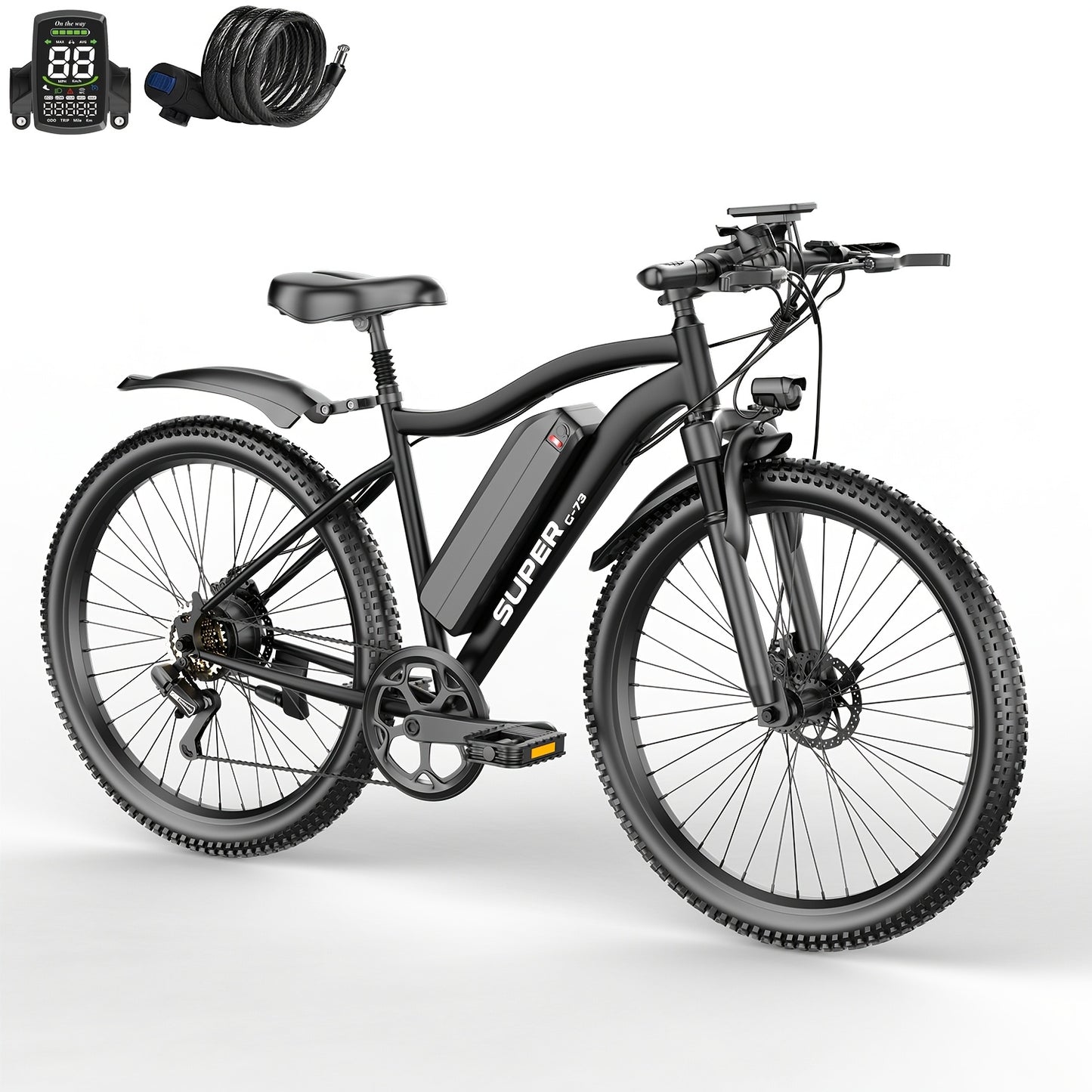 Adult Electric Mountain Bike G73 500W-740W Motor 48V 13Ah Detachable Battery 20MPH 45-Mile Range Front Fork Suspension for Trail Commuting
