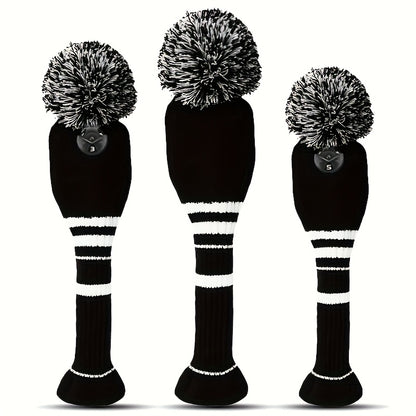Knitted Golf Club Head Covers 3-Pack Set for Driver & Fairway Woods, Fits 460cc Drivers, Hook & Loop Closure Protective Headcovers for 1 3 5 Woods, Stylish Mixed Color Golf Club Protectors