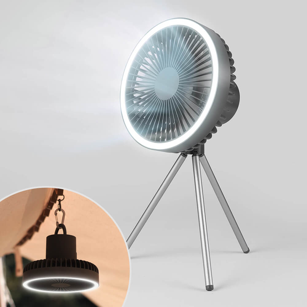 Rechargeable camping fan with night light and power bank