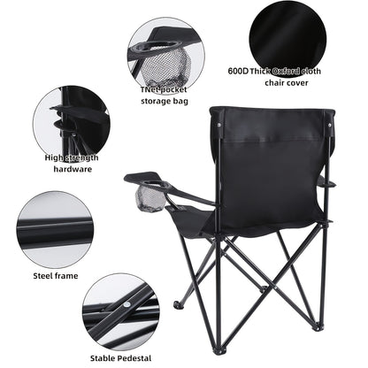 Foldable Camping Chairs Set of 2 Steel Frame Oxford Cloth with Cup Holder Solid Back Portable Folding Chair with Storage Bag for Camping BBQ Backyard Outdoor Indoor Picnic Beach Holiday Gift