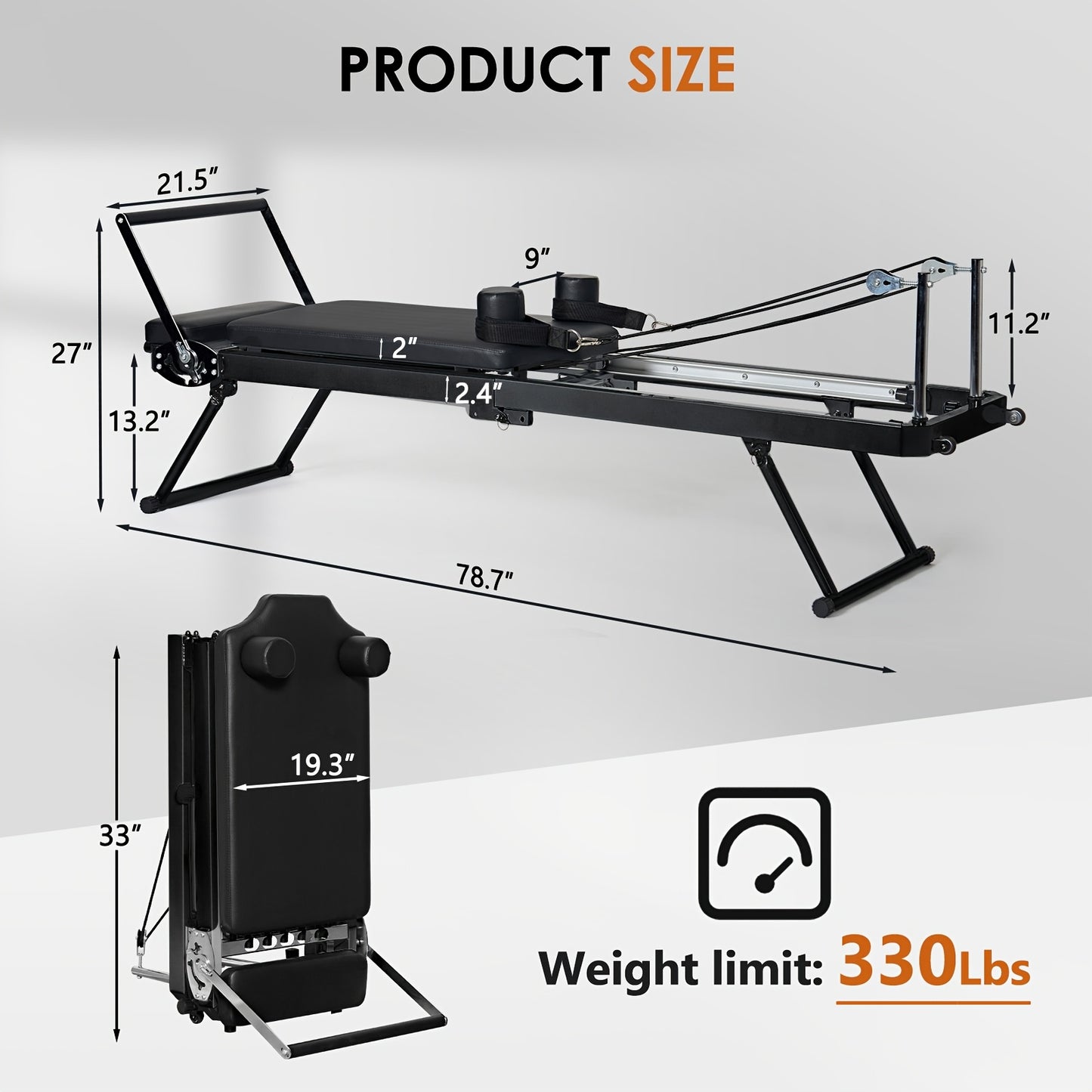 Pilates Reformer Machine for Home Gym – Foldable Pilates Equipment with Adjustable Resistance Springs, 11-Level Intensity, Smooth Sliding Rails, 330 lbs Capacity for Beginners & Advanced