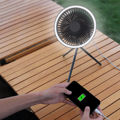 Rechargeable camping fan with night light and power bank