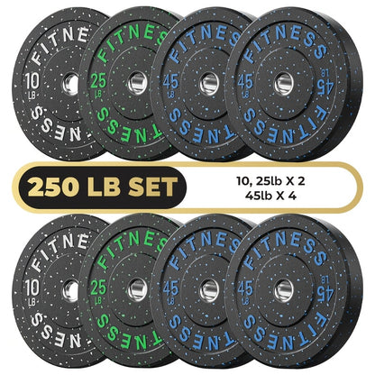 Bumper Plates Colored Rubber Weight Plates – 2-Inch Olympic Barbell Plates for Weightlifting & Strength Training, High Bounce Floor Protection, Low Odor, Non-Slip Surface, Home Gym & Commercial Gym