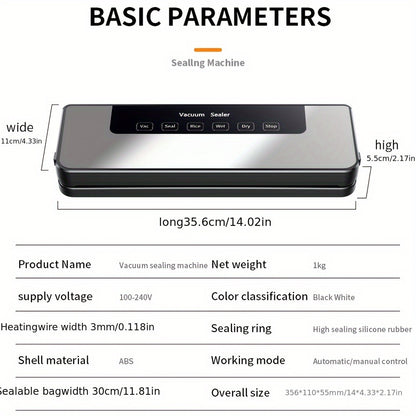 Vacuum Sealer Machine 65KPA with 40 Bags, Wet & Dry Mode, 6-in-1 Food Preservation Sealing System for Home & Kitchen