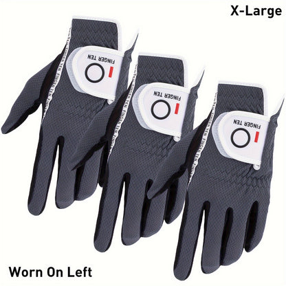 Wet Weather Golf Gloves Rain Grip 3-Pack for Men | Breathable Water-Resistant Golf Gloves for Left & Right Hand – Durable Comfortable Fit in Hot & Wet Conditions (Black, Gray, White | S–3XL)