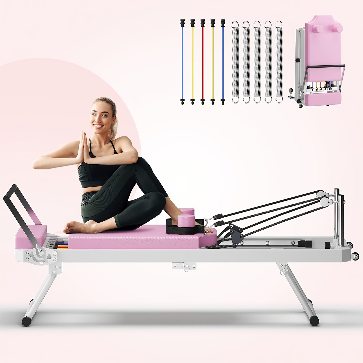 Pilates Reformer Machine for Home Gym – Foldable Pilates Equipment with Adjustable Resistance Springs, 11-Level Intensity, Smooth Sliding Rails, 330 lbs Capacity for Beginners & Advanced