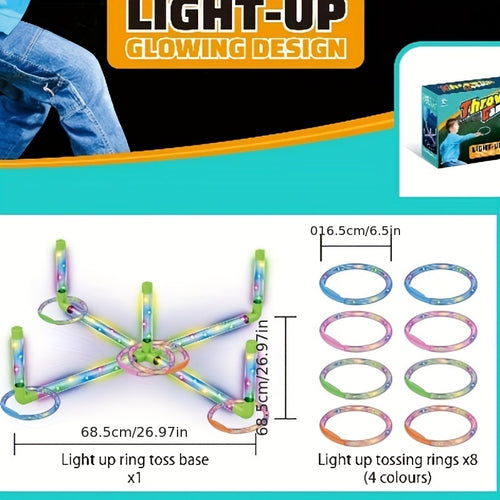 LED Glow Ring Toss Game | Indoor Outdoor Lawn Game for Kids & Family | Glowing Ring Toss Set for Game Night Parties Kindergarten Educational Fun Competition Backyard Play