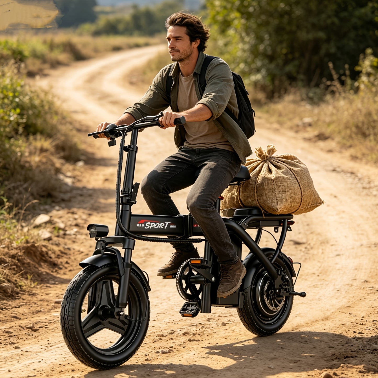 48V Electric Bike 650W Folding 13Ah Battery, 14" Commuter E-Bike for Adults & Teens, Dual Rider