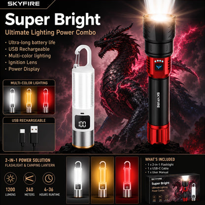 High Lumen LED Flashlight Zoomable 4 Modes Rechargeable Cycling Light for Camping Outdoor Household Use