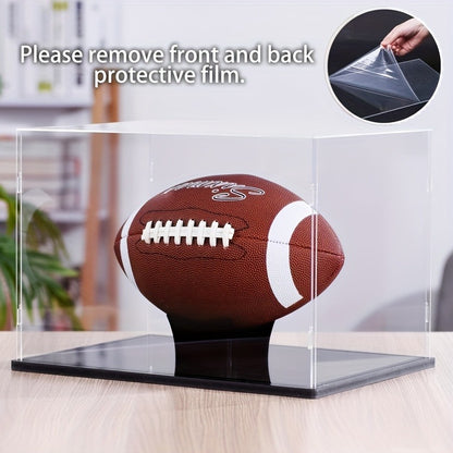 Acrylic Football Display Case Clear Crystal Box with Removable Football Stand Detachable Easy Assembly Memory Storage Display Box for Full Size Football Collectors Gift for Football Fans Athletes