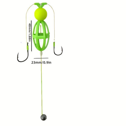 Fishing Hook Cage Set 3pcs Anti-Snag Double Hook Rig with Non-Twist Explosive & Flip Hooks – Carbon Steel Green Lure Fishing Bottom Hanging Prevention, Size 10# & 12#, Great Father's Day Gift