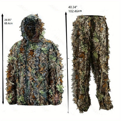 Ghillie Suit 3D Camo Hunting Set – Lightweight Breathable Hooded Camouflage Jacket & Pants for Deer Hunting Sniper Airsoft & Wildlife Photography
