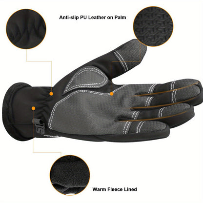 Windproof Knit Gloves for Outdoor Riding & Skiing – 2 Pairs Full-Finger Slip-Resistant Winter Gloves | 100% Polyamide Warm Gloves for Men & Women | S M L XL XXL | Black Gray